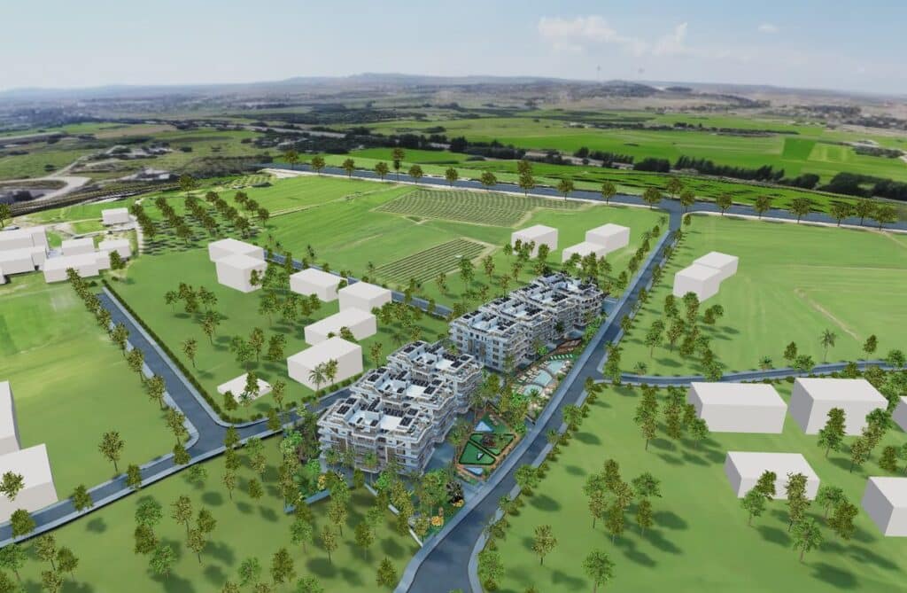 הדמיית תלת-ממד אינטראקטיבית של פרויקט 88 Residences - מבט אווירי על הבניינים והסביבה